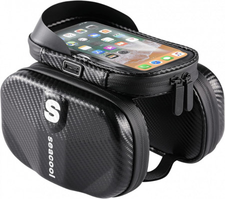 Suport telefon pentru bicicleta Seacool, poliuretan termoplastic/EVA, negru, 18,5 x 11,5 cm