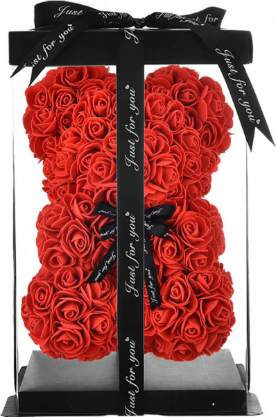 Ursulet de trandafiri Fake Flowers, rosu, 25 x 16,5 cm - Img 1