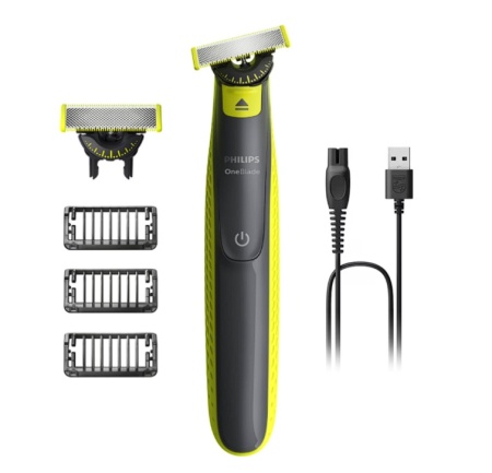 Aparat hibrid de barbierit si tuns, pentru fata, PHILIPS OneBlade QP2724/31, 2 lame 360, cu piepteni (1,3,5 mm), autonomie 45 min (NiMH), saculet pentru transport/depozitare, cablu de alimentare USB-A, fara adaptor pentru priza, Resigilat, Grad A - Img 1