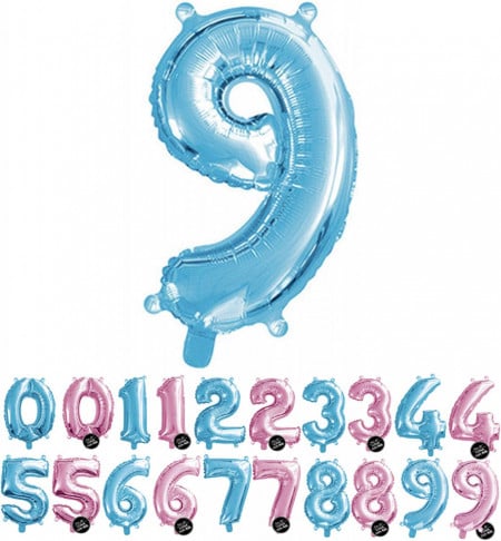 Balon aniversar Haioo, cifra 9, albastru, 66 cm