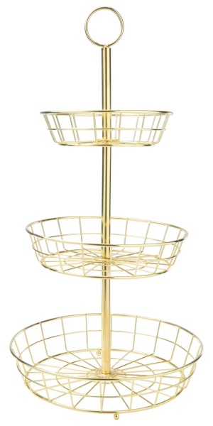 Bol mare pentru fructe, auriu, 3 etaje, diametru aprox. 33cm