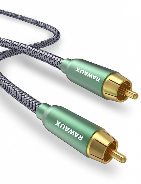 Cablu audio RCA RAWAUX, cupru/nailon, gri/verde/auriu, 1 m