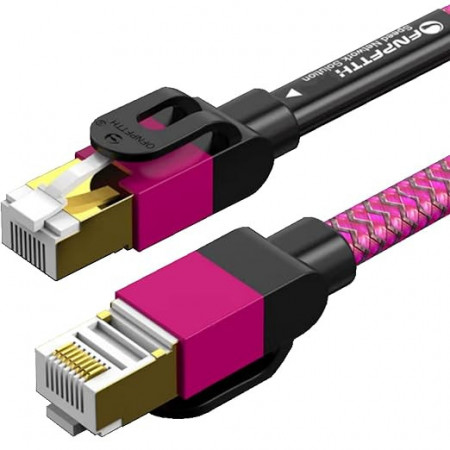 Cablu Cat7 Ethernet OFNPFTTH, nailon, roz, 2 m