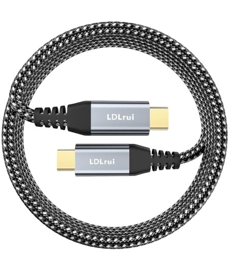 Cablu USB C la USB C LDLrui, nailon/metal, alb/gri/negru, 1,8 m