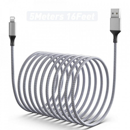 Cablu USB de incarcare rapida compatibil cu iPhone MTAKYI, nailon, gri, 3 m - Img 1