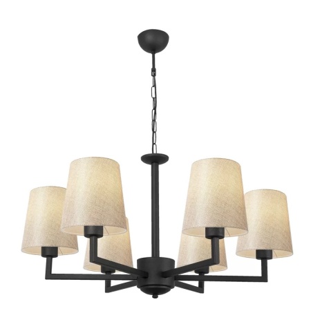 Candelabru Wodina, 6 lumini, metal/textil, negru/crem, 80 x 80 x 70-80 cm