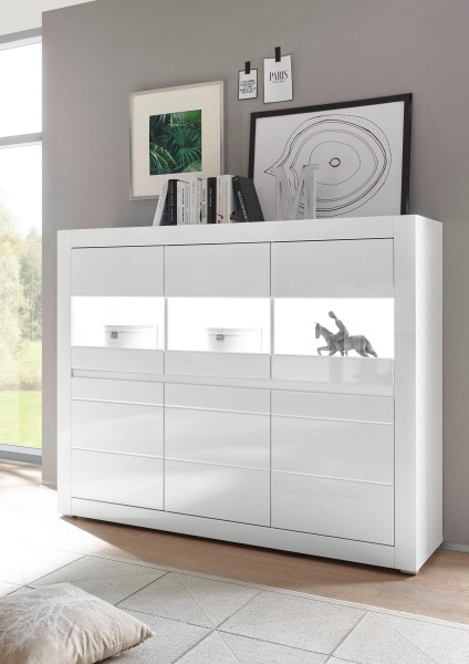 Comoda inalta Carat, Alb lucios, 164 cm latime