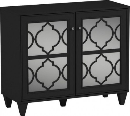 Comoda Jessica Leonique, PAL/MDF/sticla, negru, 99 x 84 x 40 cm