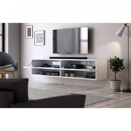 Comoda TV Wescott, 30x140 x31 cm, alb mat / alb negru - Img 1
