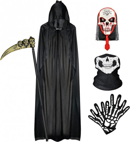 Costum de Halloween Grim Reaper, negru