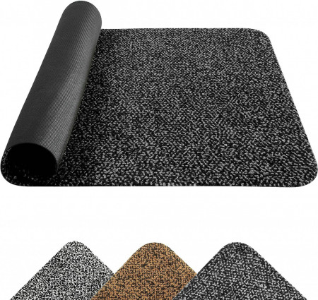 Covoras antiderapant Mibao, polipropilena, negru/gri, 60 x 40 cm
