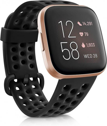 Curea de ceas compatibila cu Fitbit Versa, silicon, negru, 140-210 mm