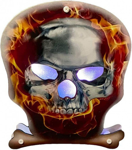 Decoratiune iluminata pentru Halloween U/N, model craniu, lemn, LED, multicolor, 19x23,5cm