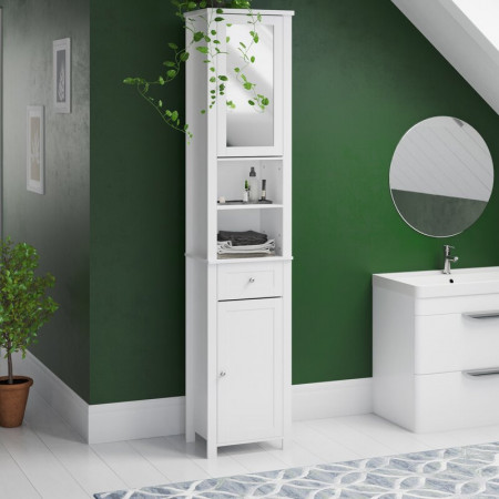 Dulap pentru baie cu oglindă, alb, 190cm H x 40cm W x 30cm D - Img 1