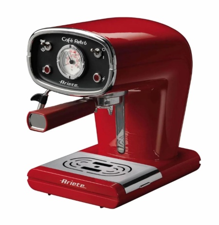 Espressor manual Retro Ariete 1388, Dispozitiv pentru cappuccino, 900 W, 15 bar, 0.9 l, Rosu