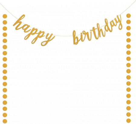 Ghirlanda aniversara &quot;Happy Birthday&quot; LANMOK , hartie, auriu, 250 x 13 cm - Img 1
