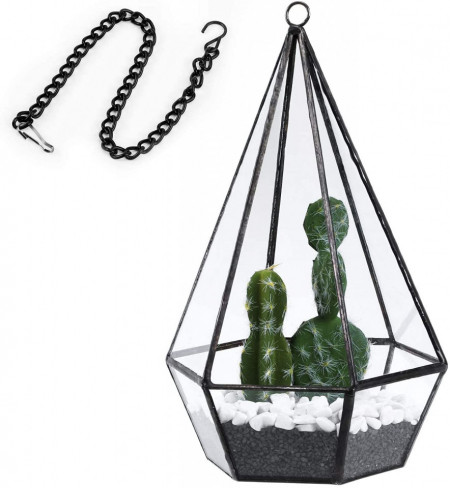 Ghiveci pentru plante Asvert, metal/sticla, transparent/negru, 19,5 x 5,5 x 7 cm