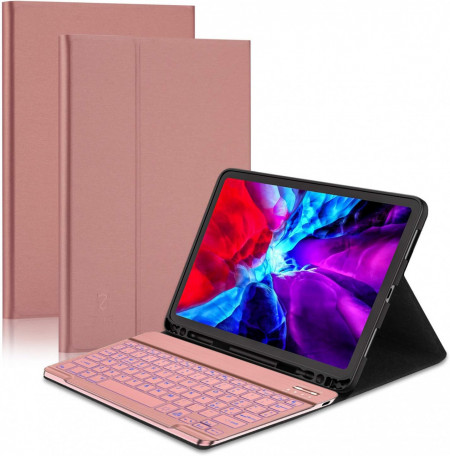 Husa cu tastatura iluminata pentru iPad Pro 11 2020 ZHIKE, plastic, roz, 11 inchi