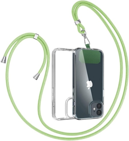 Husa de protectie cu snur pentru iPhone 11 Gumo, TPU/poliester, transparent/verde, 6,1 inchi