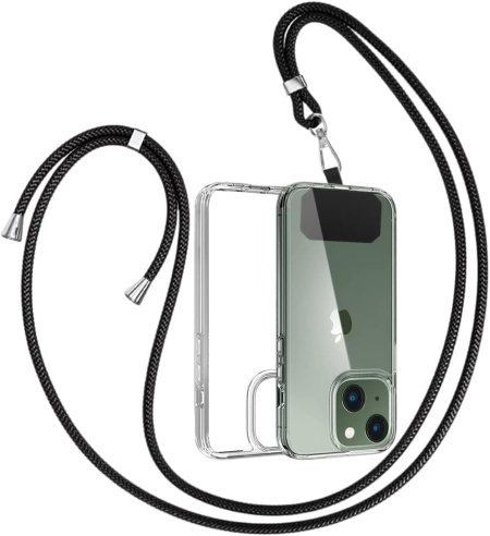 Husa de protectie cu snur pentru iPhone 13 Gumo, TPU/poliester, transparent/negru, 6,1 inchi