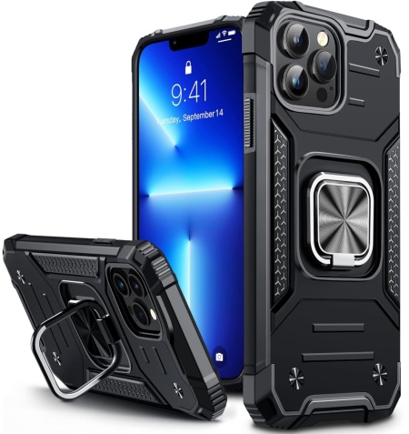 Husa de protectie pentru iPhone 13 Pro Vakoo, policarbonat/TPU, negru/argintiu, 6,1 inchi