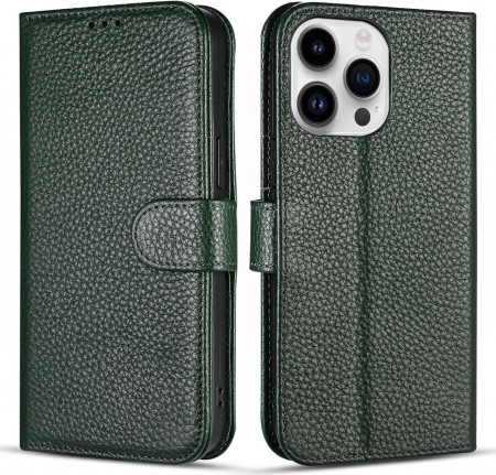 Husa de protectie pentru iPhone 14 Pro Case Collection UK, piele PU, verde, 6,1 inchi