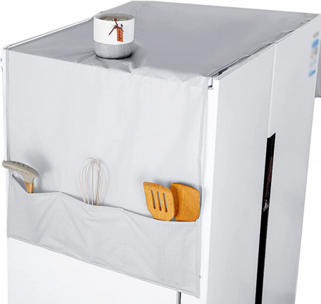 Husa impotriva prafului pentru frigider cu buzunare de depozitare Generic, PEVA, gri, 170 x 60 cm