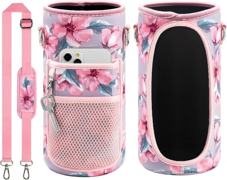 Husa pentru sticla de apa si telefon Winwild,, plastic/textil, roz/gri, 23,4 x 10,9 cm