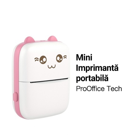 Imprimantă termică portabilă – compactă, fără cerneală, cu Bluetooth, ideală pentru notițe, etichete, coduri QR și stickere. Ușor de folosit, reîncărcabilă, perfectă pentru școală, birou și activități creative, ROZ