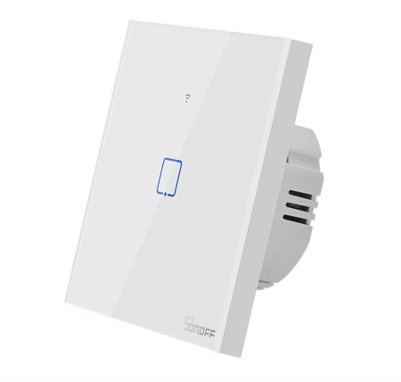 Intrerupator inteligent cu touch Sonoff T0 EU TX, Wireless, 1 canal, compatibil iOS/Android, Amazon Alexa/Google Assistant, sticla, Alb, Resigilat, Grad A
