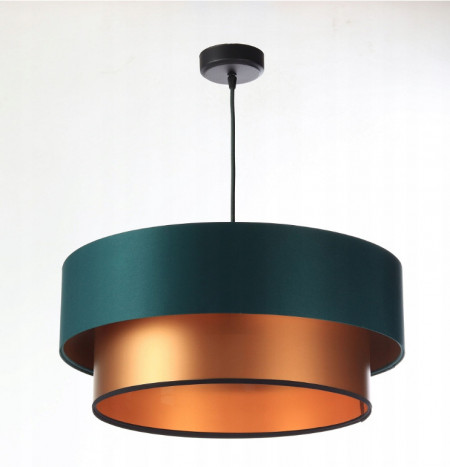 Lustra tip pendul Concept, metal/textil, verde inchis/negru/auriu, 60 x 60 x 102 cm