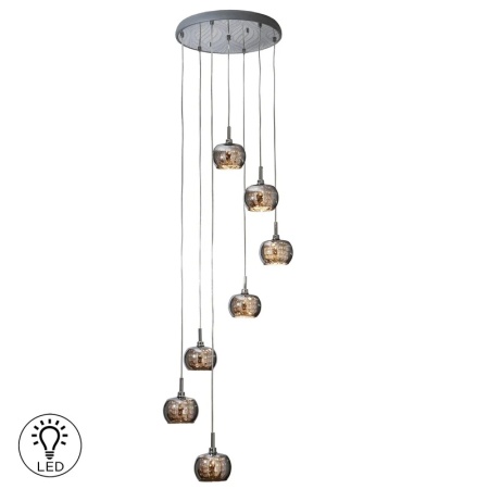 Lustra tip pendul Neillsville, 7 lumini, metal/sticla, gri/argintiu, 50 x 85-190 cm