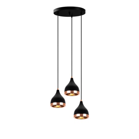 Lustra tip pendul Sanor, 3 lumini, negru/cupru, 38 x 31-110 cm