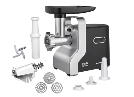 Masina de tocat carne Heinner MG-2100BKSL, 2100 W, Accesoriu rosii, Cutit Inox, Negru/Argintiu, RESIGILATA, 1 AN GARANTIE