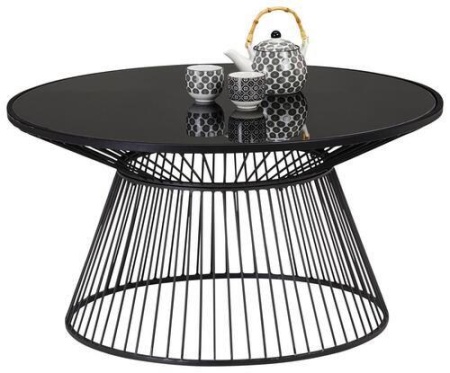 Masuta de cafea rotunda Raven, metal/sticla, negru, 42 x 80 cm