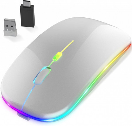 Mouse 2.4G Wireless Pasonomi, bluetooth, USB, argintiu