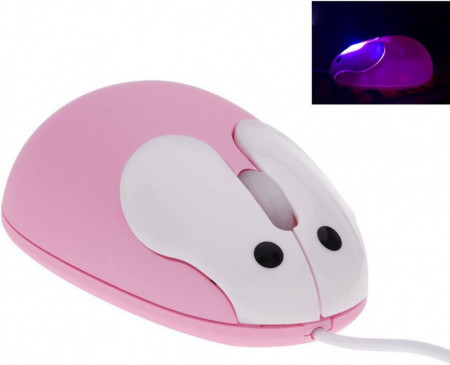 Mouse optic cu fir BestFire, aspect de iepuras, roz, 1200DPI - Img 1