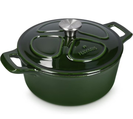 Oala fonta emailata Navaris, verde inchis, cu capac, pentru cuptor, plita, gaz, electric, cu inductie, cu infrarosu, 20 cm, 2.5 l, resigilat