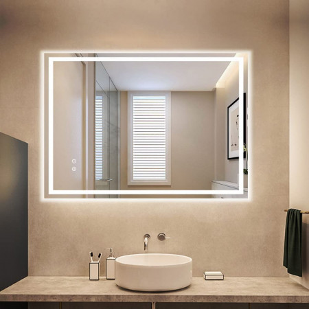 Oglinda de baie cu iluminare Depuley, aluminiu/sticla, LED, anti-ceata, 90 x 70 cm - Img 1