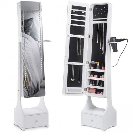 Oglinda verticala cu depozitare pentru bijuterii și cosmetice, cu lumina Led și sertar extra - Img 1