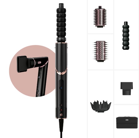 Ondulator 5-in-1 Shark FlexStyle HD446EU, 5 moduri de coafare, ondulatoare Auto-Wrap, perie paddle brush pentru indreptare par, concentrator styling, difuzor pentru bucle, 3 trepte de caldura, geanta pentru calatorie, negru/rose gold, Resigilat, Grad A