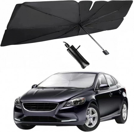 Parasolar tip umbrela pentru autoturisme Itiban, metal/poliester, negru, 125 x 65 cm