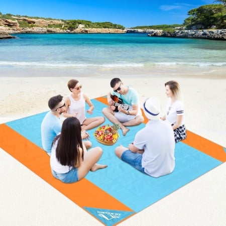 Patura pentru picnic Ekkong, poliester, albastru/portocaliu, 200 x 210 cm