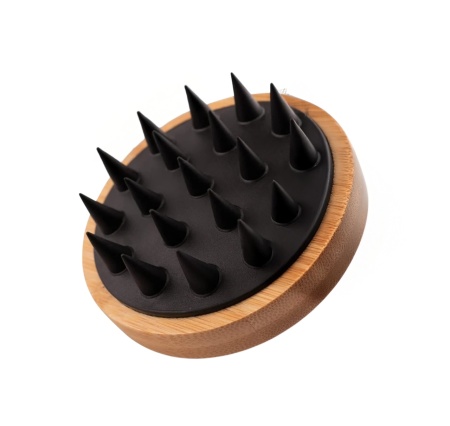 Perie pentru masajul scalpului Bambua, silicon/bambus, negru/natur, 8,5 x 8,5 x 5,5 cm