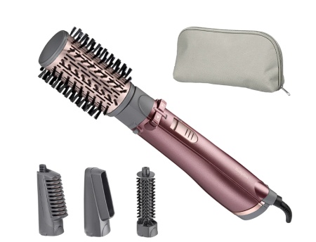 Perie rotativa BaByliss AS960E, 1000W, Ionizare, 4 Accesorii, 2 Setari temperatura/viteza, Cool-Shot, geanta depozitare, Roz-Gri, Resigilat, Grad A