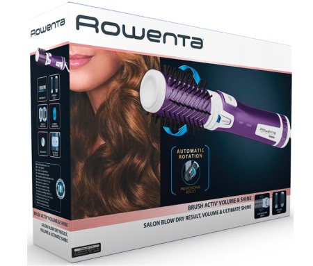 Perie rotativa Rowenta Brush Activ' Volume&Shine 2 CF9530F0, 1000W, 2 trepte de temperatura si viteza, ionizare, 2 perii, invelis ceramic, Mov, Resigilat, Grad A