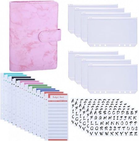 Planificator de buget cu accesorii si etichete Iycorish, PU/hartie/plastic, roz, 19 x 13 cm - Img 1