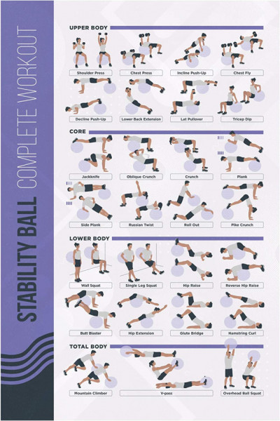 Poster cu exercitii de antrenament cu mingea PosterMate, hartie, violet/alb/negru, 41,5 x 63,5 cm