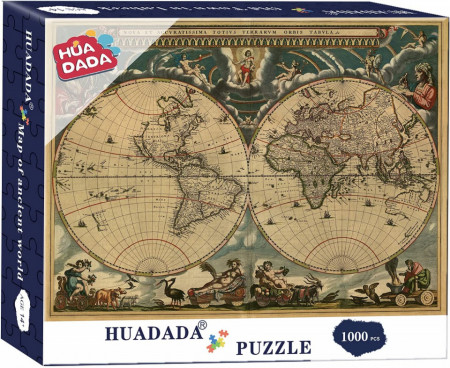 Puzzle HUADADA, 1000 piese, model Harta Lumii, carton, multicolor, 50 x 70 cm - Img 1