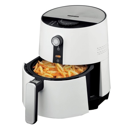 RESIGILAT – FRITEUZA CU AER CALD HEINNER HAF-1300WH, Putere 1300W, Capacitate vas 3.6L, Capacitate cos 2.6L, Termostat reglabil 0-200˚C, Alb
